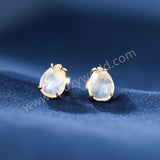 Minimalist Gold Claw Teardrop Natural Moonstone Stud Earrings, 925 Sterling Silver Crystal Jewelry Studs SS369-1