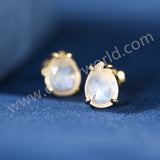 Minimalist Gold Claw Teardrop Natural Moonstone Stud Earrings, 925 Sterling Silver Crystal Jewelry Studs SS369-1