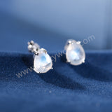 Minimalist Teardrop Natural Moonstone 925 Sterling Silver Claw Stud Earrings, Crystal Jewelry Studs SS369-2