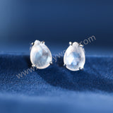 Minimalist Teardrop Natural Moonstone 925 Sterling Silver Claw Stud Earrings, Crystal Jewelry Studs SS369-2