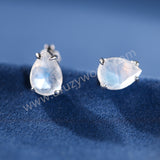 Minimalist Teardrop Natural Moonstone 925 Sterling Silver Claw Stud Earrings, Crystal Jewelry Studs SS369-2