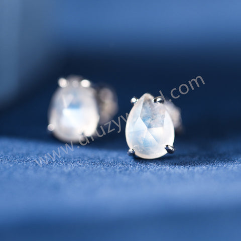 Minimalist Teardrop Natural Moonstone 925 Sterling Silver Claw Stud Earrings, Crystal Jewelry Studs SS369-2