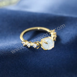 Gold Claw Round Moonstone Gemstone Ring, 925 Sterling Silver CZ Moon Jewelry Women's Ring SS371-1