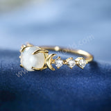 Gold Claw Round Moonstone Gemstone Ring, 925 Sterling Silver CZ Moon Jewelry Women's Ring SS371-1