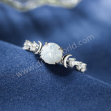 925 Sterling Silver Claw Round Moonstone Ring, CZ Moon Crystal Jewelry Women's Ring SS371-2