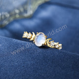 Gold Claw Oval Moonstone Gemstone Ring, 925 Sterling Silver CZ Moon Jewelry Women's Ring SS372-1