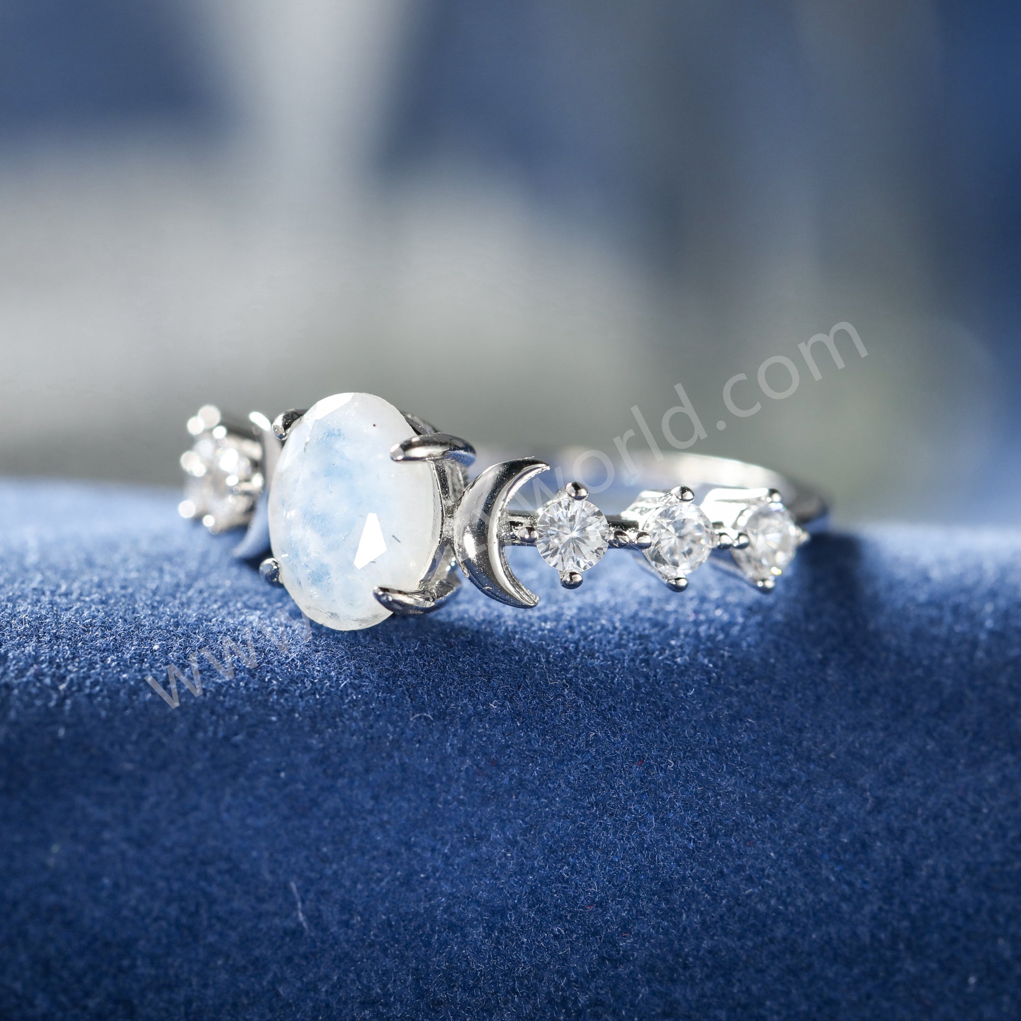 Oval Moonstone Gemstone 925 Sterling Silver Claw Ring, CZ Moon Jewelry Women's Ring SS372-2