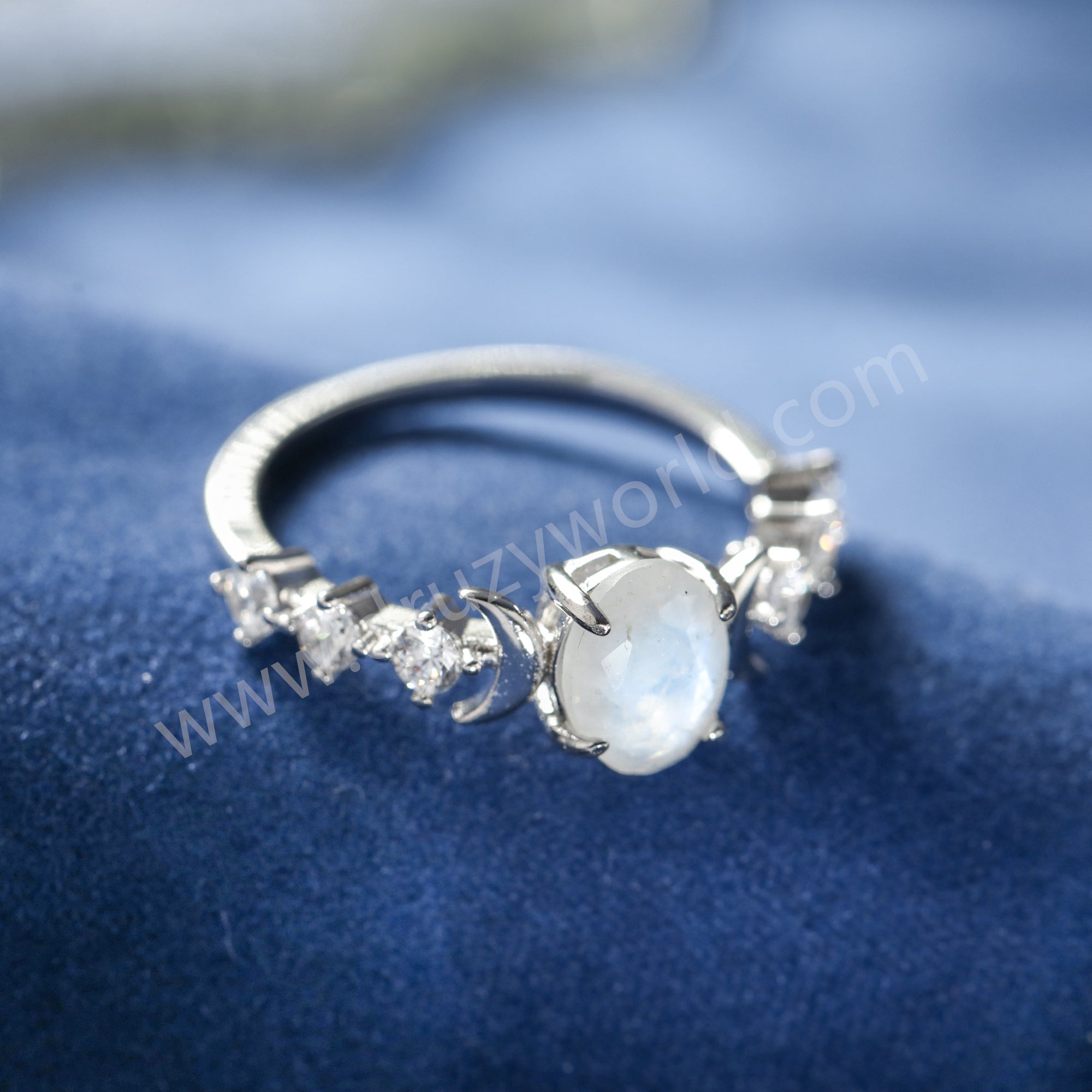 Oval Moonstone Gemstone 925 Sterling Silver Claw Ring, CZ Moon Jewelry Women's Ring SS372-2