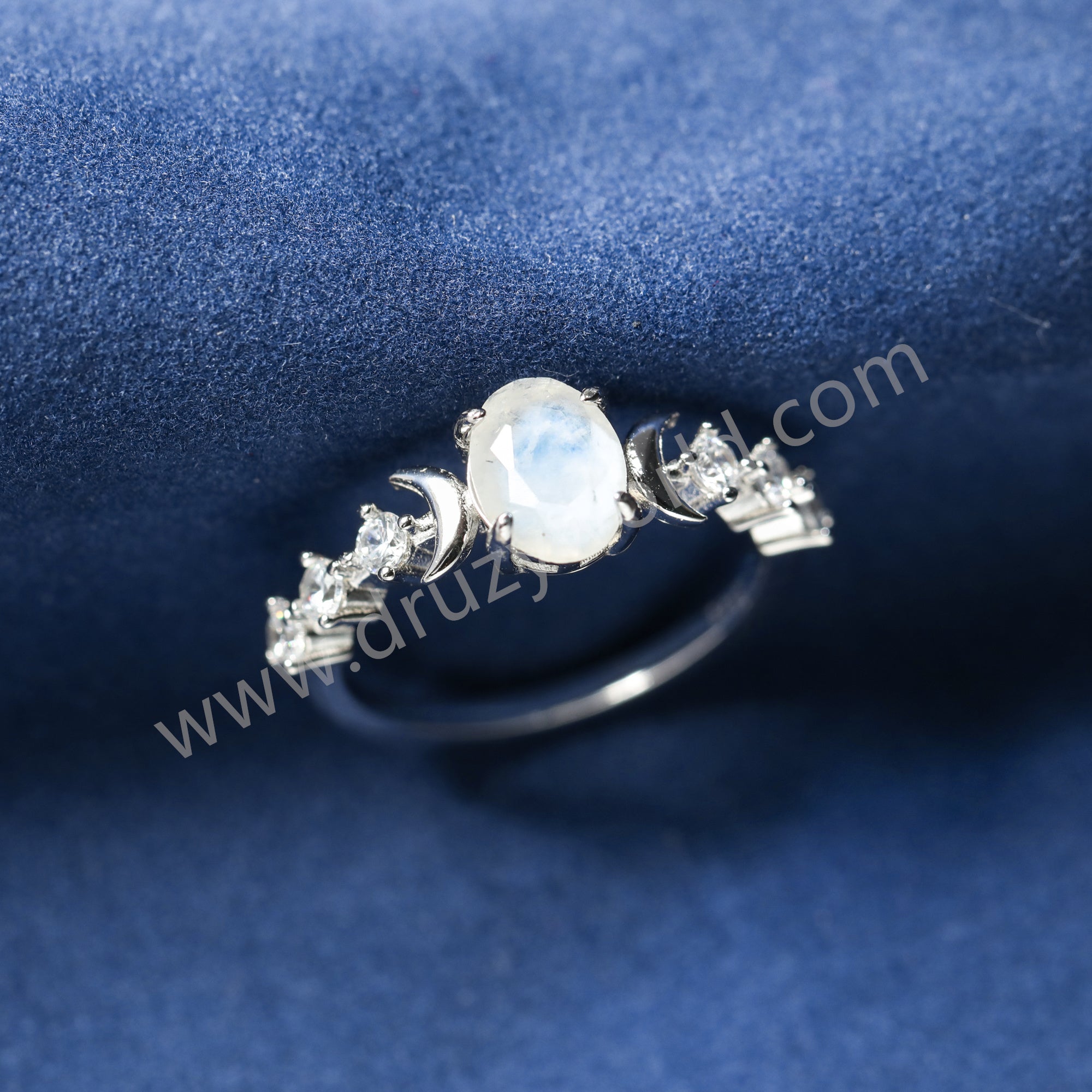 Oval Moonstone Gemstone 925 Sterling Silver Claw Ring, CZ Moon Jewelry Women's Ring SS372-2