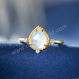 Gold Claw Teardrop Moonstone Gemstone Band Ring, 925 Sterling Silver CZ Women's Ring Jewelry SS373-1