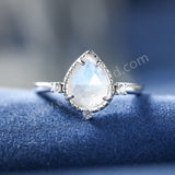 925 Sterling Silver Claw  Teardrop Moonstone Gemstone Band Ring, CZ Women's Ring Jewelry SS373-2