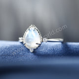 925 Sterling Silver Claw  Teardrop Moonstone Gemstone Band Ring, CZ Women's Ring Jewelry SS373-2