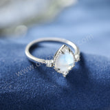 925 Sterling Silver Claw  Teardrop Moonstone Gemstone Band Ring, CZ Women's Ring Jewelry SS373-2