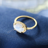 Gold Claw Egg Shape Moonstone Crystal Band Ring, 925 Sterling Silver CZ Micro Pave Women's Ring Jewelry SS374-1