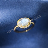 Gold Claw Egg Shape Moonstone Crystal Band Ring, 925 Sterling Silver CZ Micro Pave Women's Ring Jewelry SS374-1