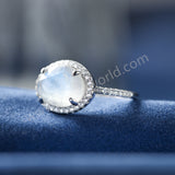 925 Sterling Silver Claw Egg Shape Moonstone Crystal Band Ring, CZ Micro Pave Women's Ring SS374-2