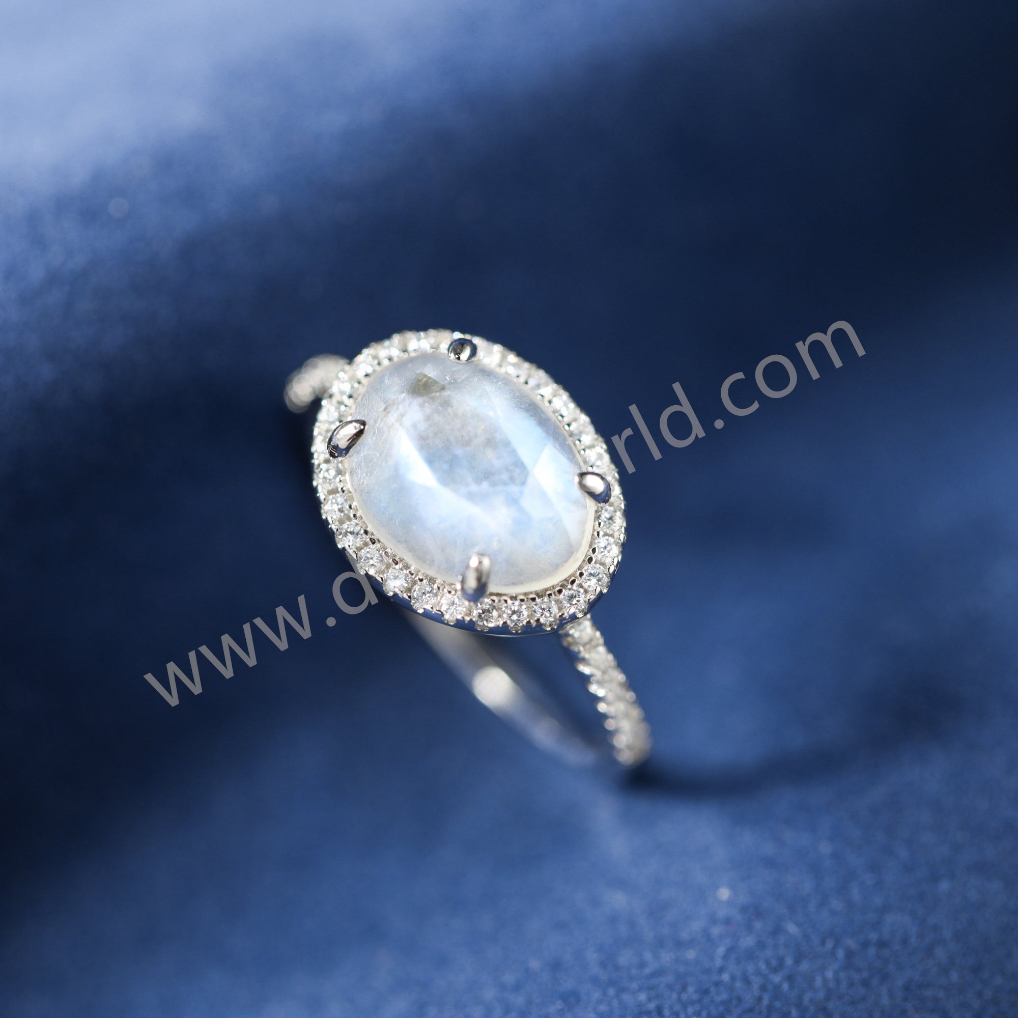 925 Sterling Silver Claw Egg Shape Moonstone Crystal Band Ring, CZ Micro Pave Women's Ring SS374-2