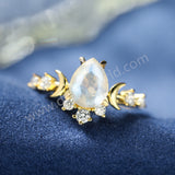 Dainty Gold Drop Moonstone Crystal Band Ring CZ Moon Ring, 925 Sterling Silver Women's Ring Jewelry SS375-1