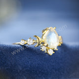 Dainty Gold Drop Moonstone Crystal Band Ring CZ Moon Ring, 925 Sterling Silver Women's Ring Jewelry SS375-1