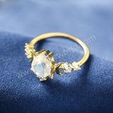 Dainty Gold Drop Moonstone Crystal Band Ring CZ Moon Ring, 925 Sterling Silver Women's Ring Jewelry SS375-1