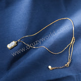 16" Rectangle Gold Claw Moonstone Pendant Necklace, 925 Stering Silver Chain Natural Crystal Jewelry Necklace SS376-1