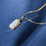 16" Rectangle Gold Claw Moonstone Pendant Necklace, 925 Stering Silver Chain Natural Crystal Jewelry Necklace SS376-1