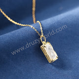 16" Rectangle Gold Claw Moonstone Pendant Necklace, 925 Stering Silver Chain Natural Crystal Jewelry Necklace SS376-1