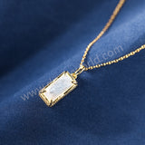 16" Rectangle Gold Claw Moonstone Pendant Necklace, 925 Stering Silver Chain Natural Crystal Jewelry Necklace SS376-1