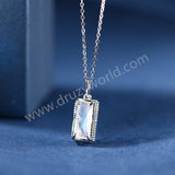 16" Rectangle 925 Stering Silver Claw Moonstone Pendant Necklace, Natural Crystal Jewelry Necklace SS376-2