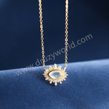 16" Natural Moonstone Evil Eye Gold Necklace, CZ Micro Pave, 925 Sterling Silver Chain Jewelry Necklace SS377-1