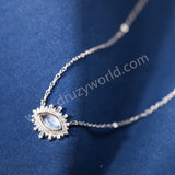 16" 925 Sterling Silver Natural Moonstone Evil Eye Necklace Zircon Necklace, Marquise Crystal Jewelry Necklace SS377-2