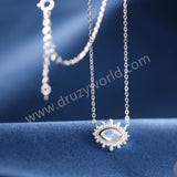 16" 925 Sterling Silver Natural Moonstone Evil Eye Necklace Zircon Necklace, Marquise Crystal Jewelry Necklace SS377-2