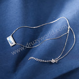 16" Dainty Rectangular Moonstone CZ Pave 925 Sterling Silver Gemstone Jewelry Necklace SS378-2