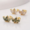 Three-Leaf Natural Gemstone Stud Earrings, S925 Sterling Silver, Faceted Moss Agate & Labradorite Jewelry Flower Earrings SS399