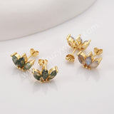 Three-Leaf Natural Gemstone Stud Earrings, S925 Sterling Silver, Faceted Moss Agate & Labradorite Jewelry Flower Earrings SS399