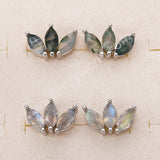Three-Leaf Green Moss Agate Studs Labradorite Earrings, S925 Sterling Silver Jewelry Flower Studs SS400
