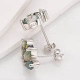 Three-Leaf Green Moss Agate Studs Labradorite Earrings, S925 Sterling Silver Jewelry Flower Studs SS400