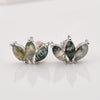Three-Leaf Green Moss Agate Studs Labradorite Earrings, S925 Sterling Silver Jewelry Flower Studs SS400