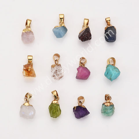 Gold Multi Natural Raw Stones Pendants, Small Birthstone Jewelry DIY Pendants SS403G