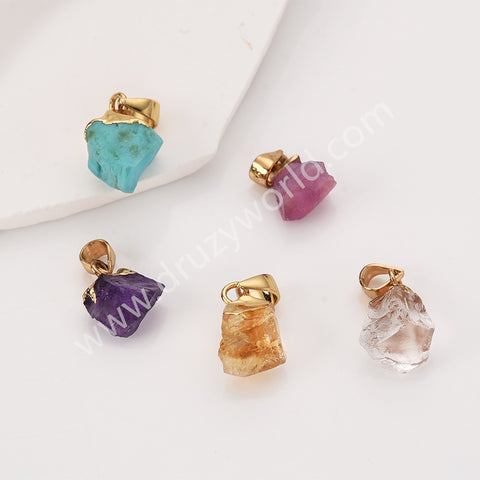 Gold Multi Natural Raw Stones Pendants, Small Birthstone Jewelry DIY Pendants SS403G