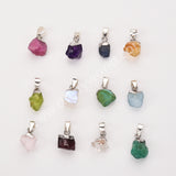 Silver Small Raw Multi Natural Stones Pendants, Birthstone Jewelry DIY Pendants SS403S