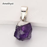 Silver Small Raw Multi Natural Stones Pendants, Birthstone Jewelry DIY Pendants SS403S