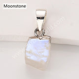Silver Small Raw Multi Natural Stones Pendants, Birthstone Jewelry DIY Pendants SS403S