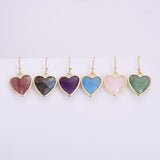 Gold Plated Heart Multi Natural Stones Earrings, Faceted Crystal Quartz Charm WX2179-E