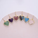 Gold Plated Heart Multi Natural Stones Earrings, Faceted Crystal Quartz Charm WX2179-E