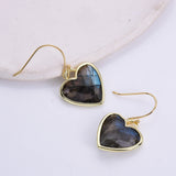 Gold Plated Heart Multi Natural Stones Earrings, Faceted Crystal Quartz Charm WX2179-E
