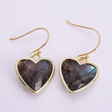 Gold Plated Heart Multi Natural Stones Earrings, Faceted Crystal Quartz Charm WX2179-E
