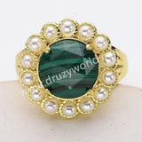 Gold Plated Claw Round Rainbow Gemstone Faceted Pearl Ring, Fashion Jewelry WX2245