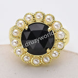 Gold Plated Claw Round Rainbow Gemstone Faceted Pearl Ring, Fashion Jewelry WX2245