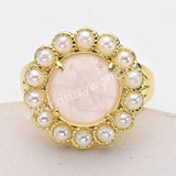 Gold Plated Claw Round Rainbow Gemstone Faceted Pearl Ring, Fashion Jewelry WX2245